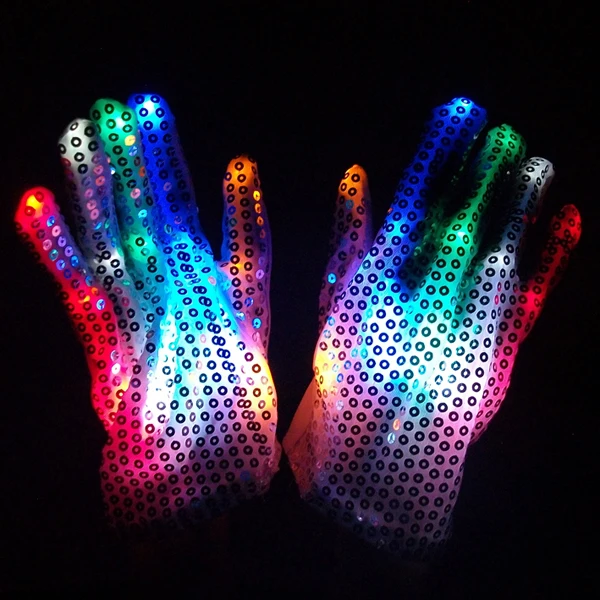 7 цветов из светодиодов блестками перчатки-свадебный рейв-розовый палец