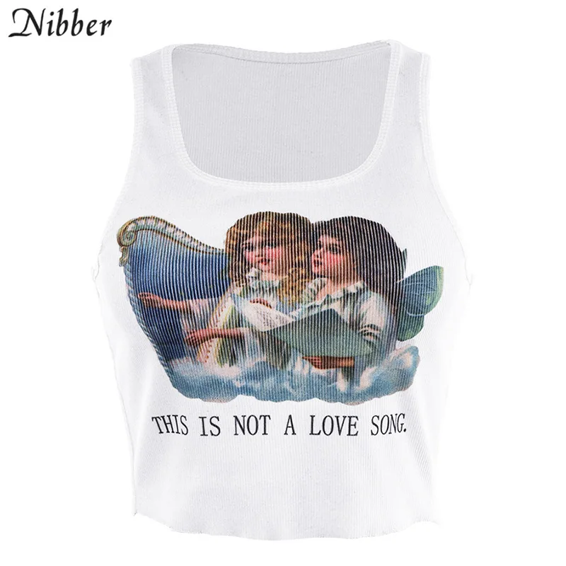 Белый Nibber милый Ангел печати белый кроп-Топ летняя футболка Женские camis модные Базовые Футболки без рукавов Женские повседневные топы на бретелях - Цвет: Белый