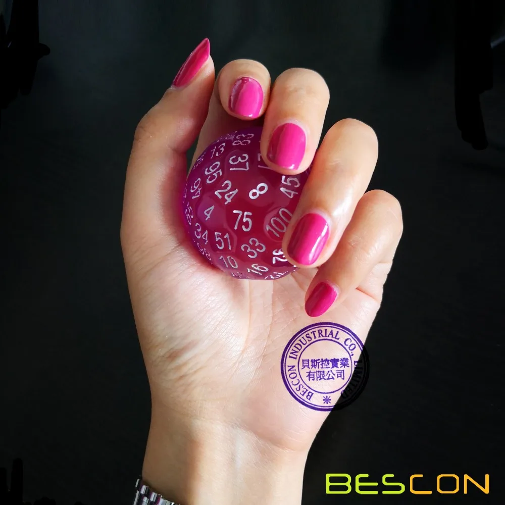 Bescon Прозрачный Многогранные кубики 100 сторон кости, прозрачный D100 под давлением, 100 Двусторонняя куб, D100 игра в кости, 100 сторонняя куб фиолетового цвета
