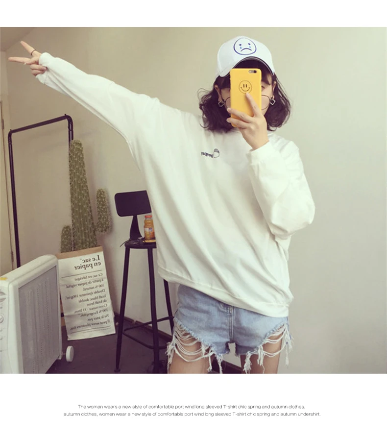 Camisetas Mujer осенние женские футболки корейский стиль Ulzzang Harajuku футболка с принтом в стиле хип-хоп женские свободные топы с длинными рукавами