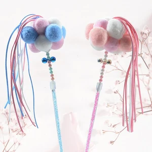 Милый карамельный цвет перо кошка Прорезыватель полиэстер мяч кошка игрушки Интерактивная кошечка с кисточками молярная удочка для домашнее животное кошка, игры