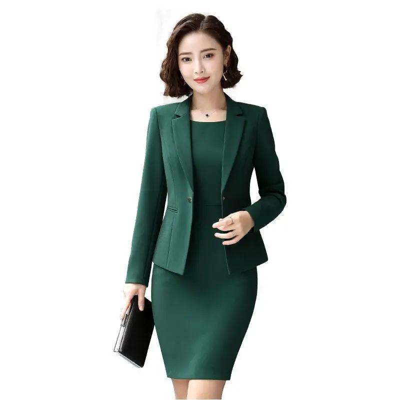 

Elegant Single Button Women Dress Suit Solid Simple Blazer Jacket& Midi Dress 2019 Spring Office Lady Work Wear 2 Pieces Set W63