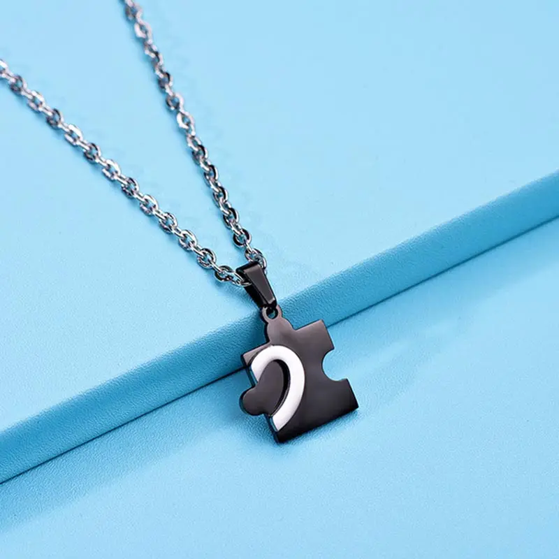 ZFVB Lovers Necklaces Women Men's Stainless Steel Black color Couple Romantic Heart Necklace Pendants Statement Jewelry Bijoux |