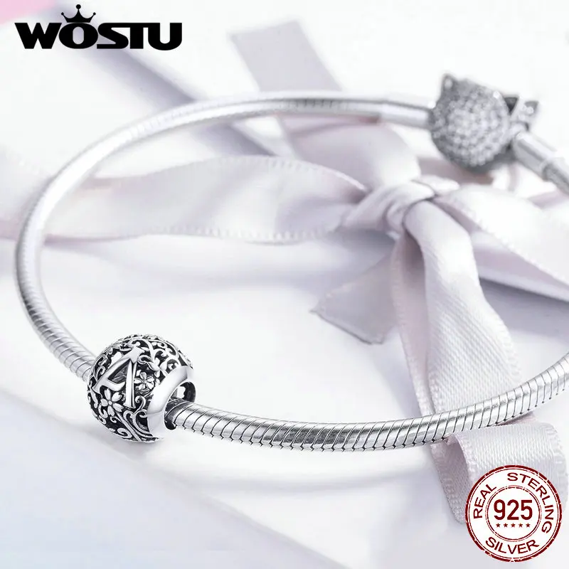 WOSTU 925 пробы бусины с алфавитом серебряный ажурный цветок бисер для оригинального