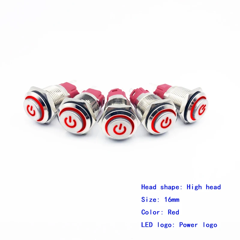 5pcs-Power-Red 5 шт./лот 16 мм металлический кнопочный переключатель кольцо с высокой головкой/логотип питания 3-220 В самовостальная вающаяся моментальная Перезагрузка/Блокировка Водонепроницаемый Авто Eng - Цвет: 5pcs-Power-Red