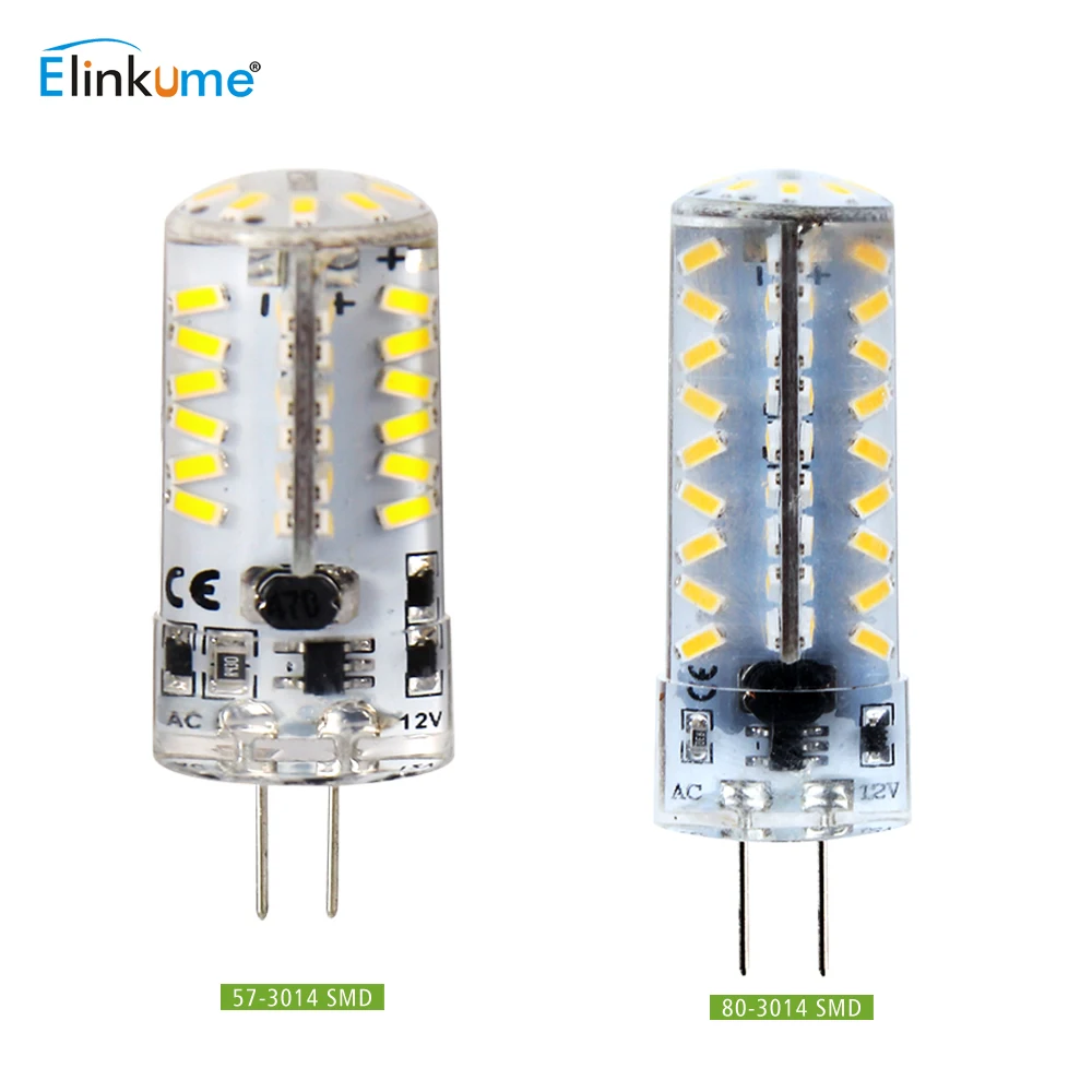 Elinkume G4 Светодиодный светильник 2 Вт 3 4 SMD3014 лампа AC/DC 12 В энергосберегающая мини