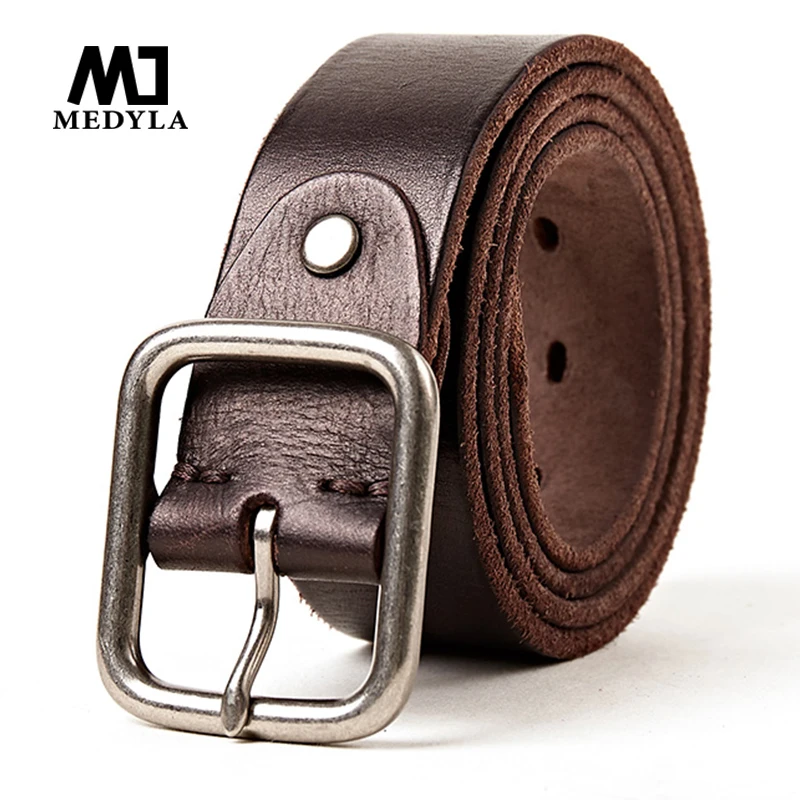 MEDYLA Men's Genuine Leather Belt Alloy Buckle Retro design High-quality Brand  Belt For Men Top cowhide production MD605