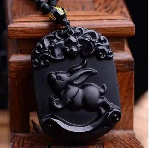 Натуральная Подвеска из черного обсидиана резной китайский зодиак прекрасный