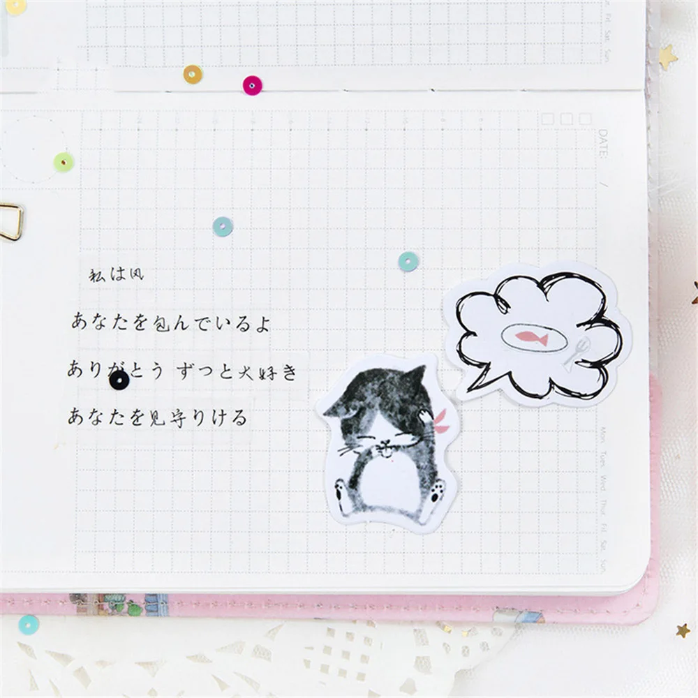 45 шт. черно-белые наклейки для кошек Kawaii Канцелярские товары Papeleria DIY Скрапбукинг