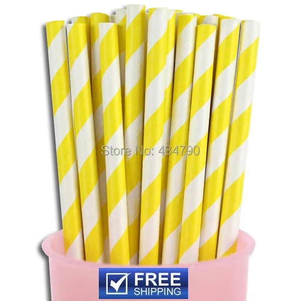 200 шт биоразлагаемые желтые бумажные трубочки в полоску Свадебный детский душ