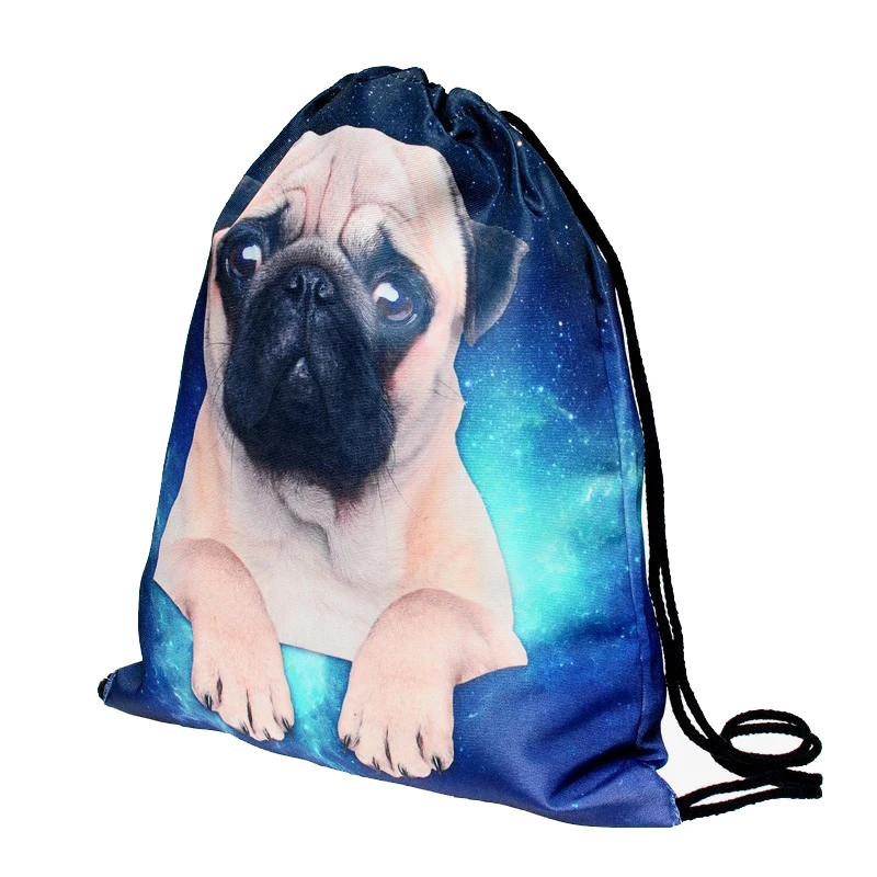 Милый щенок мопса 3D печатных унисекс Рюкзаки Сумки Drawstring большой емкости