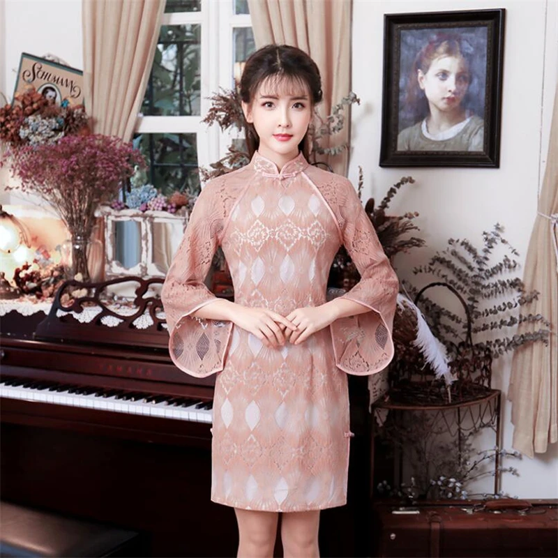 2019 сексуальное современное китайское кружевное платье Ципао для женщин