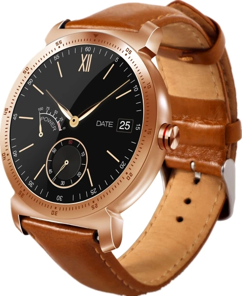 Gold Leather EXRIZU Bluetooth Смарт-часы MTK2502C 1,3 дюймов ips круглый экран монитор сердечного ритма микрофон умные часы Спорт ходьба Бег Туризм - Цвет: Gold Leather