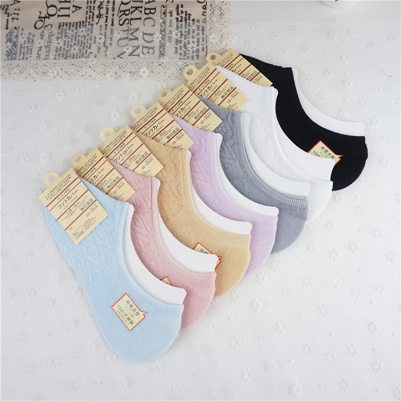 5 Pairs = 10 Pieces Summer New Non-Slip Silicone Ladies Boat Socks Invisible Breathable Sweat-Absorbent Cotton Women | Женская одежда