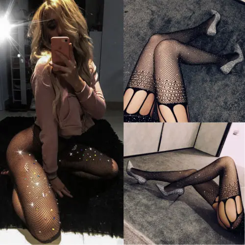 Женские ажурные сетчатые носки со стразами чулки колготки|Чулочно-носочные