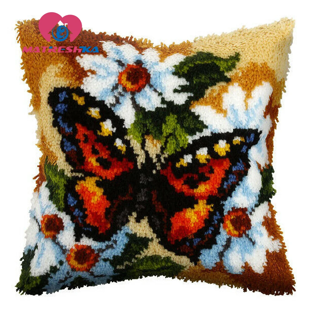 Butterfly flowers Foamiran for crafts cross-stitch pillow latch hook rug kits carpet embroidery do it yourself canvas | Дом и сад