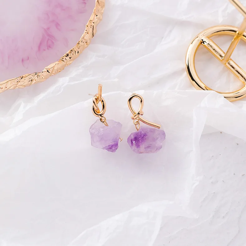 MENGJIQIAO новые заявленные нерегулярный натуральный камень серьги для женщин металлический узел Асимметричные Pendientes Мода девушка ювелирные изделия