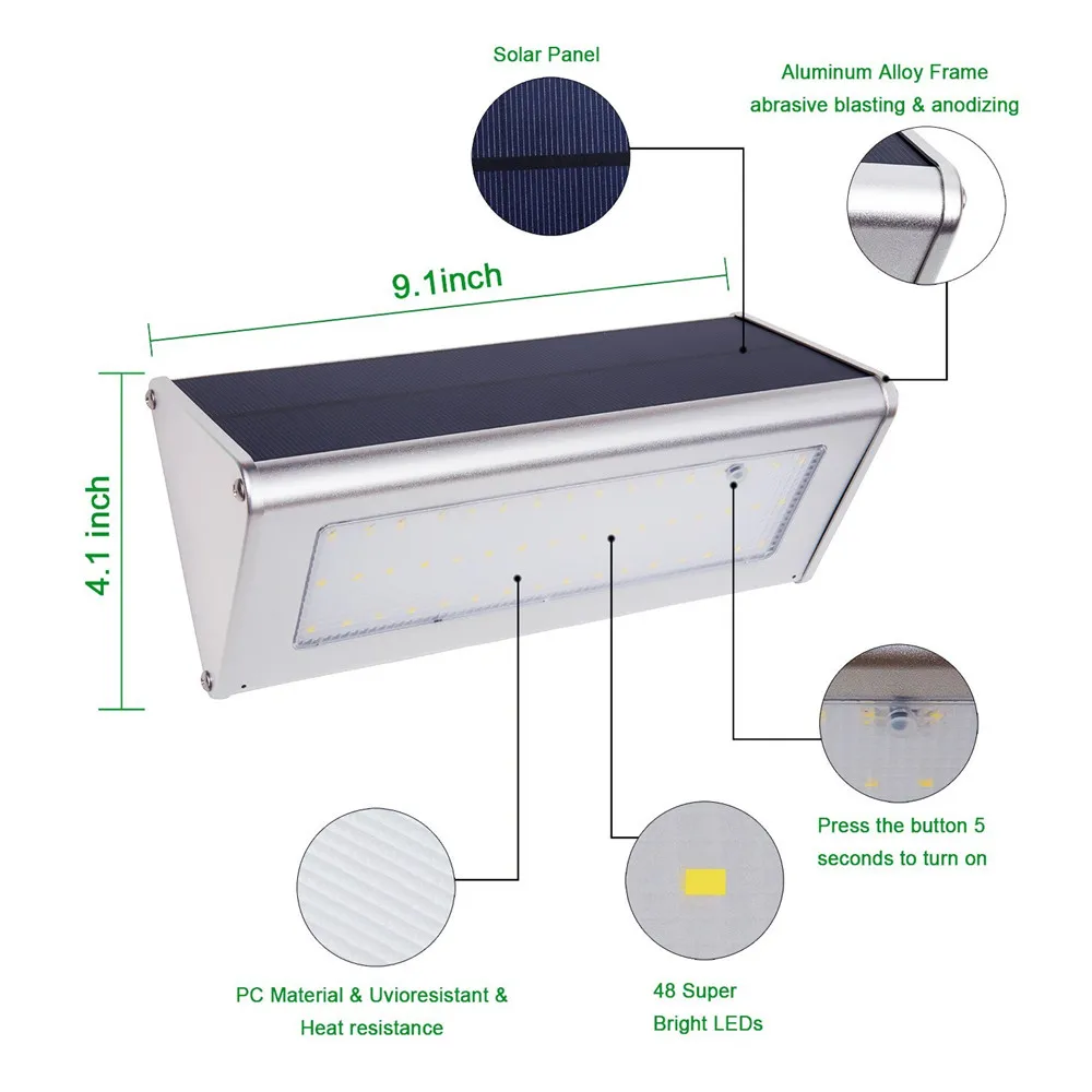 48 LED 800 люмен Беспроводной водонепроницаемый солнечного света Открытый радар