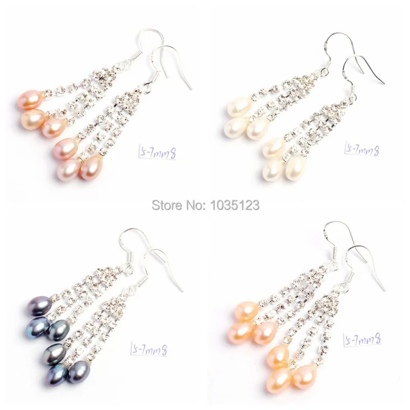 

5-6mm Natural 4 Color Freshwater Pearls Zircon Fashion Earrings 1 Pair wj164