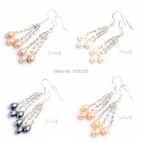 high quality 5 6mm natural 4 color freshwater pearls and zircon silver color fashion earrings 1 pair wj164
