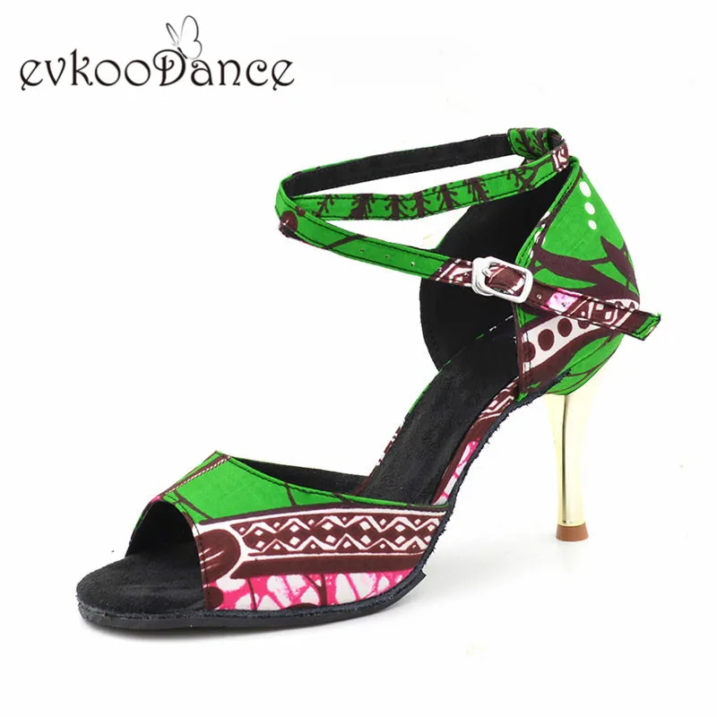 Zapatos De Baile/зеленые туфли для латинских танцев с цветочным принтом обувь на каблуке