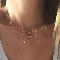 collarbone necklace 2018 new arrived 3 colors green blue red baguette round geomtric cz drop charm lovely gorgeous charm jewelry