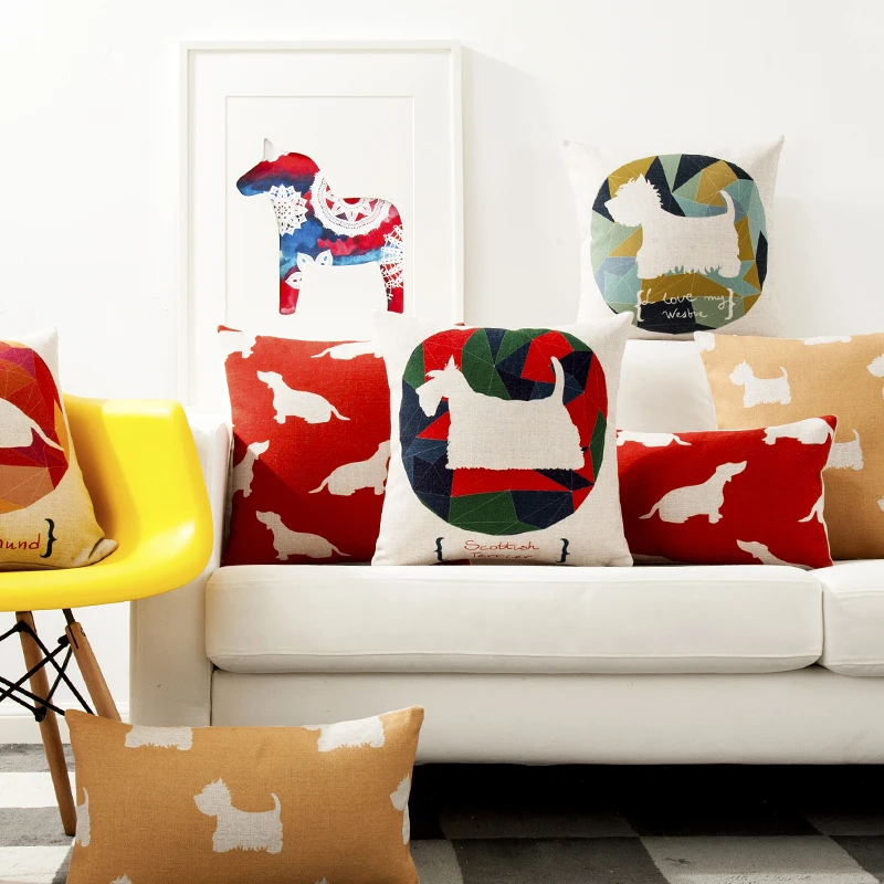 Cartoon Animals Dogs Geometry Case Home Decorative Pillow Thick Linen Pillowcase Sofa Cushion | Дом и сад
