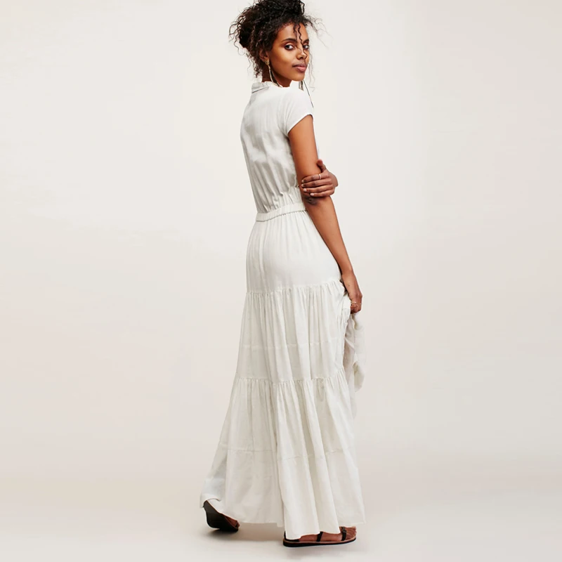 Женщины новая мода лето платья простой однобортный складки большие качели