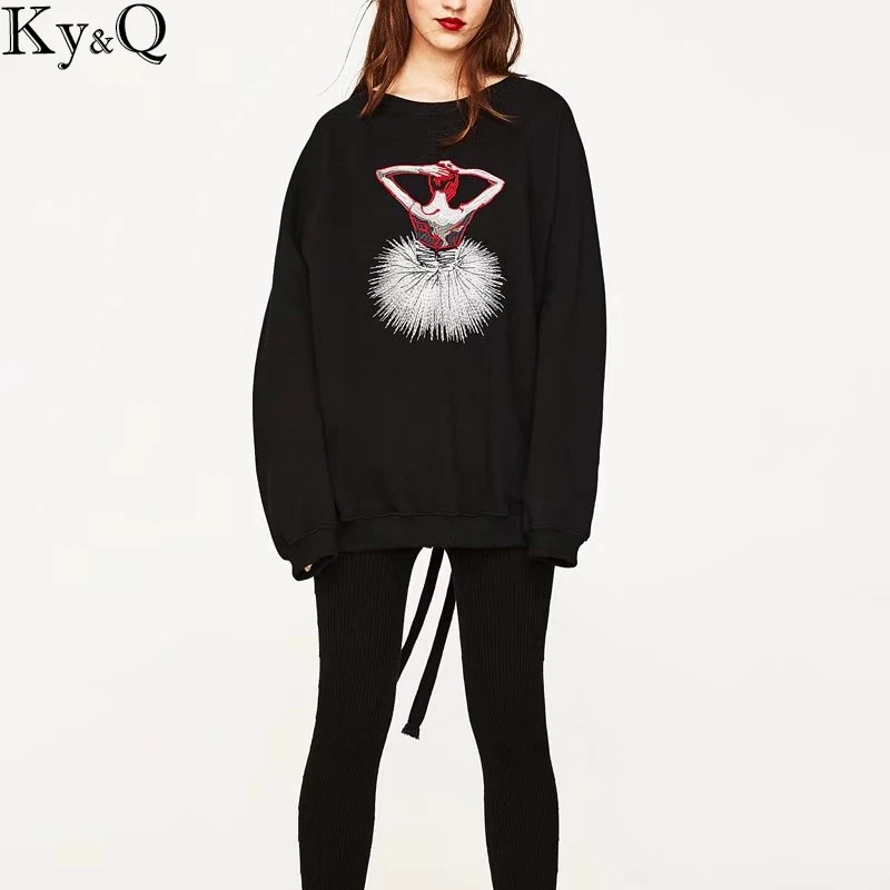 Ky & Q/толстовки с вышивкой для танцовщицы балерины женская Свободная Толстовка