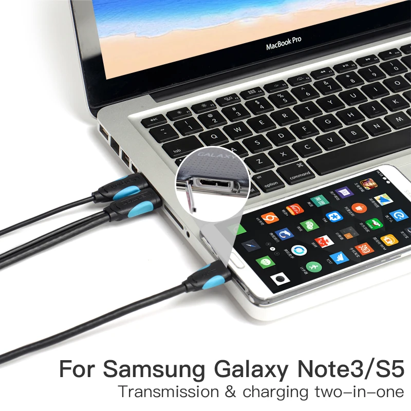 Vention Micro USB 3.0 Dual With Power Supply Cable Male to Super Speed 5Gbps Data Sync For HD Samsung Phone | Мобильные телефоны и