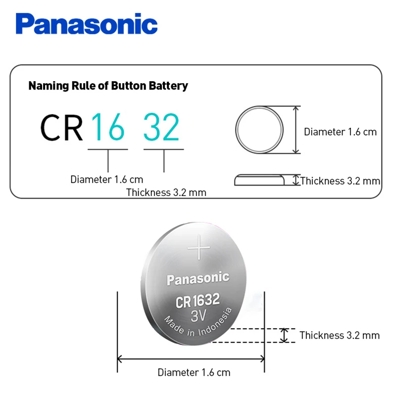 Panasonic 100% оригинальный 10 шт. CR1632 кнопочный Аккумулятор для часов Автомобильный