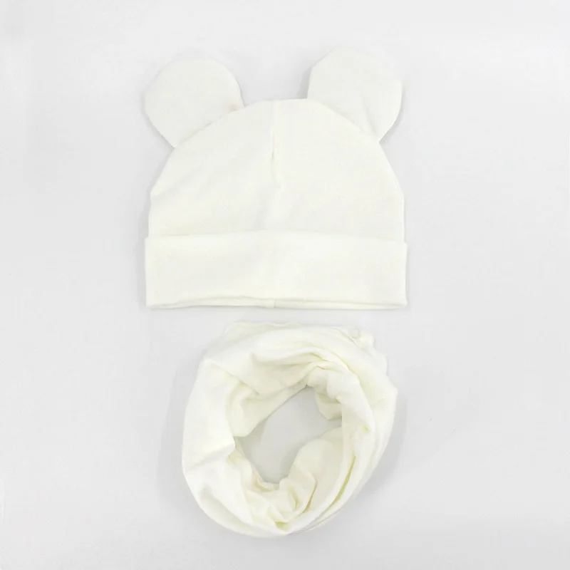white Baby Hat Cotton Ear Cap For Boys And Girls Winter Hat Scarf Set Children Boys Cap Scarf 2PCS - Цвет: white