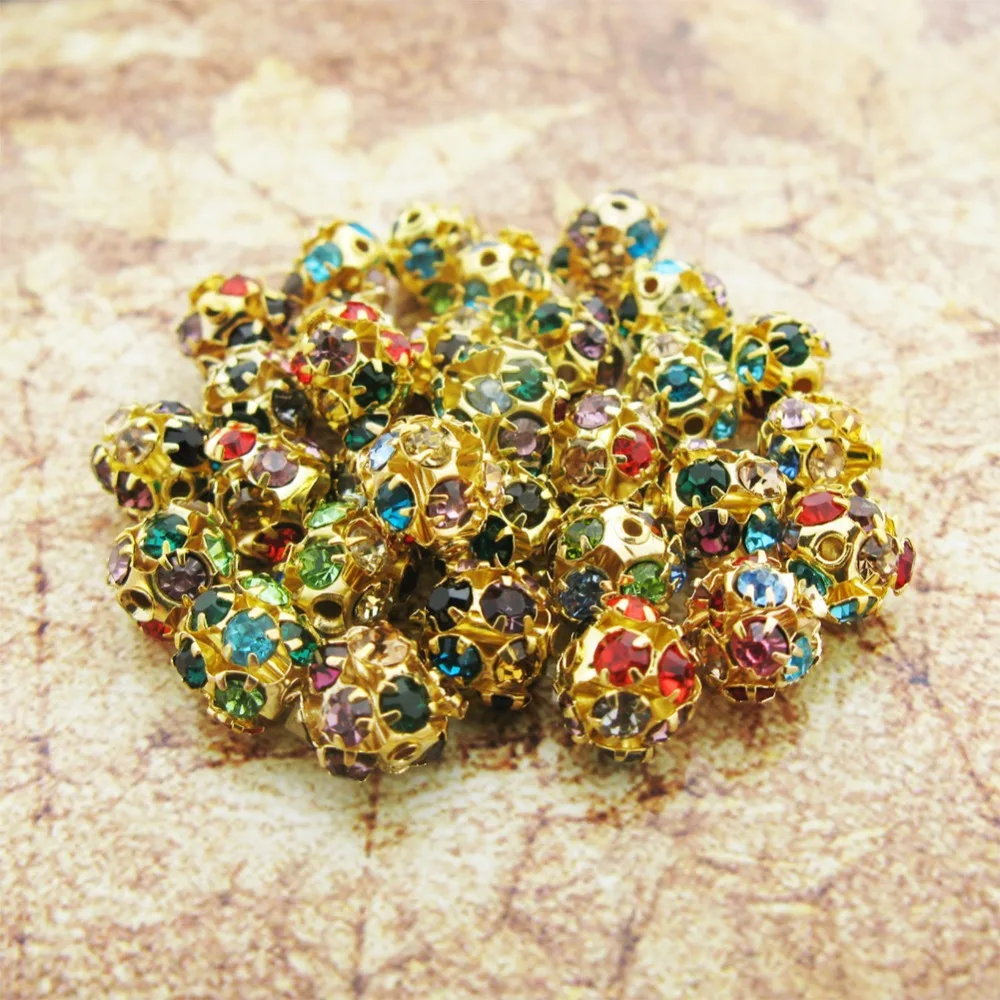TOAOB 100 шт Золотой тон 8 мм бусины цветные шарики со стразами для изготовления
