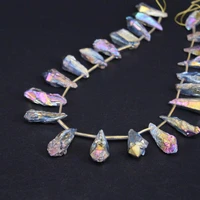 15 5strand rainbow titanium raw crystal quartz top drilled point beadsnatural crystal nugget graduated pendants diy jewelry