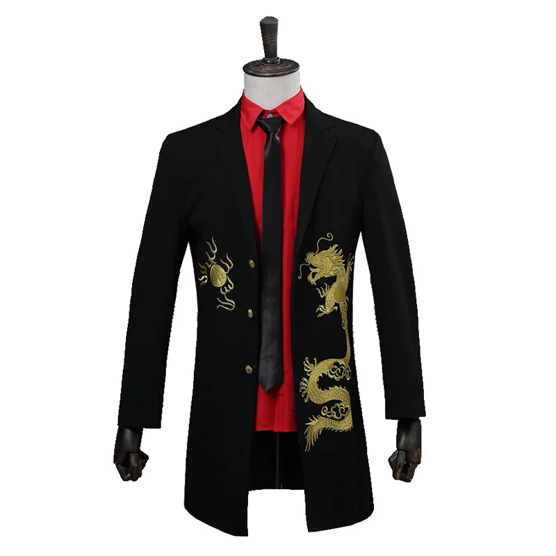 

Terno Slim Masculino Long Suit Windbreaker Costume Embroidered Blazer