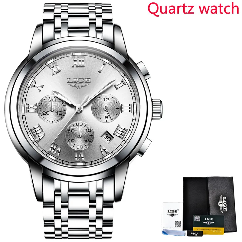Steel silver white LIGE мужские часы Топ бренд класса люкс бизнес школьник автоматические механические часы спортивные водонепроницаемые мужские часы Военные мужские часы - Цвет: Steel silver white