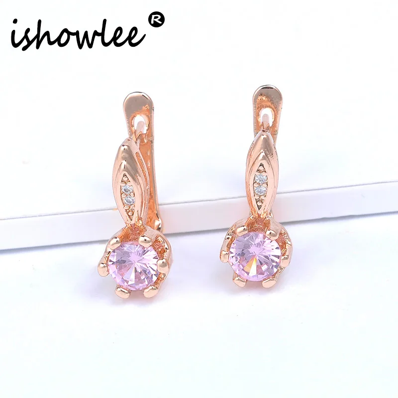 Женские корейские серьги пусеты ishowell милые из розового золота 585 пробы с