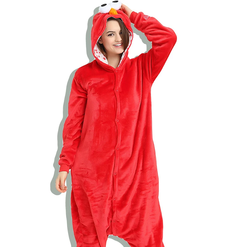 JINUO Winter Flannel Red And Blue Monster Monkey Cartoon Animal Costume Pajamas Women Adult Sleepwear Fashion Design Pajama |