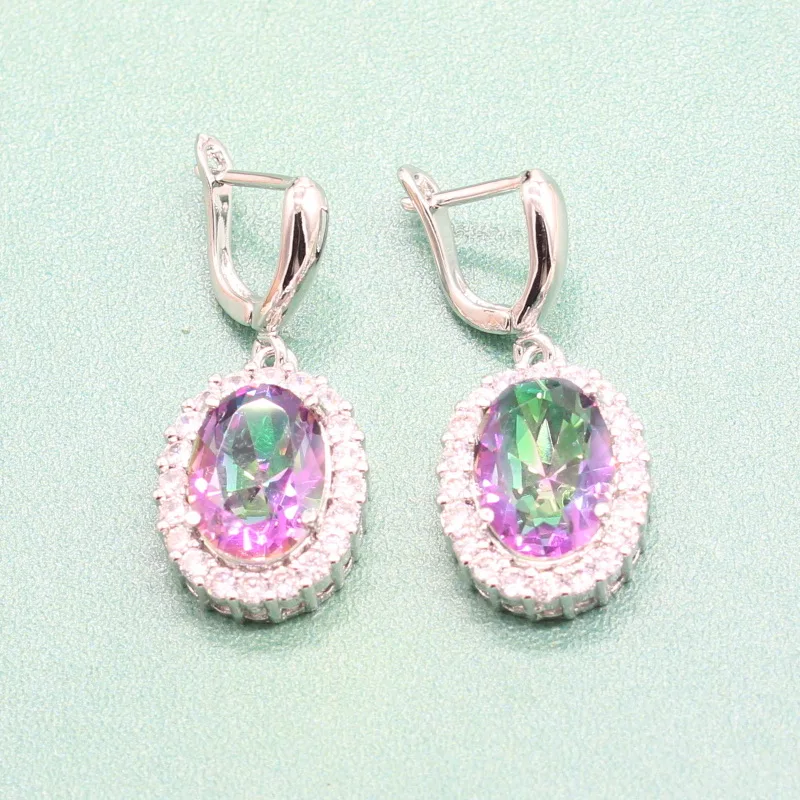 EIOLZJ Oval Multicolor Semi-precious Stone Sterling Silver 925 Jewelry Sets For Women Pendant Ring Earrings Free Box | Украшения и