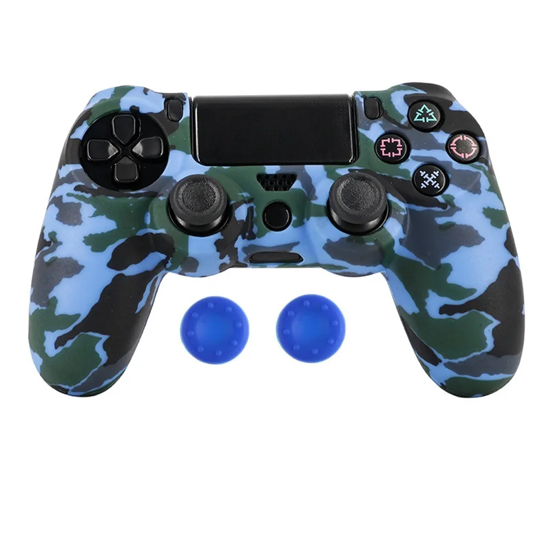 camo blue PS4 PS4 SLIM PRO Камуфляжный Противоскользящий силиконовый чехол с 2 колпачками для джойстика для Playstation 4 Dualshock 4 - Цвет: camo blue