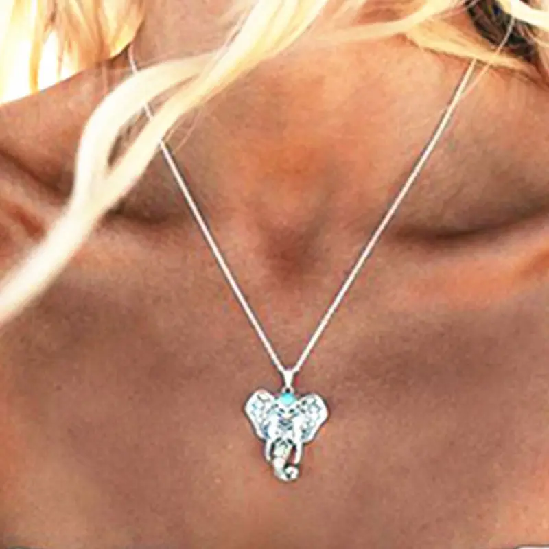 Винтажная Длинная цепочка ожерелье с подвеской в виде слона для женщин комплект