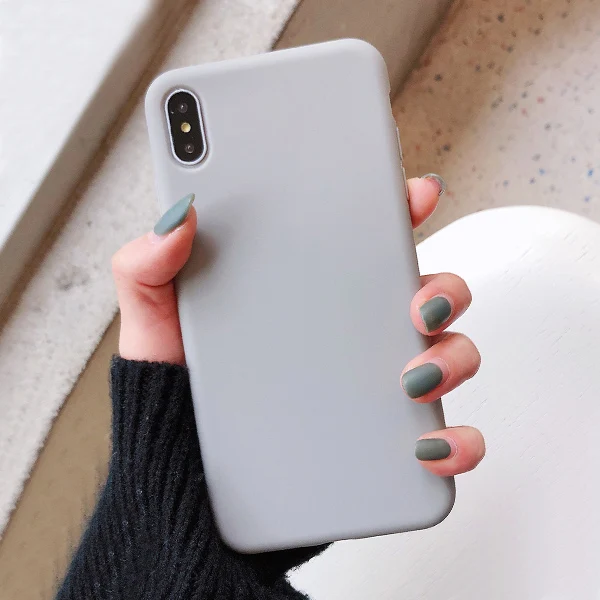 Серый KJOEW карамельный цвет чехол для телефона s для iphone 11 Pro Max XR X XS Max 6 6S 7 8 Plus милый простой однотонный Мягкий силиконовый чехол - Цвет: Серый