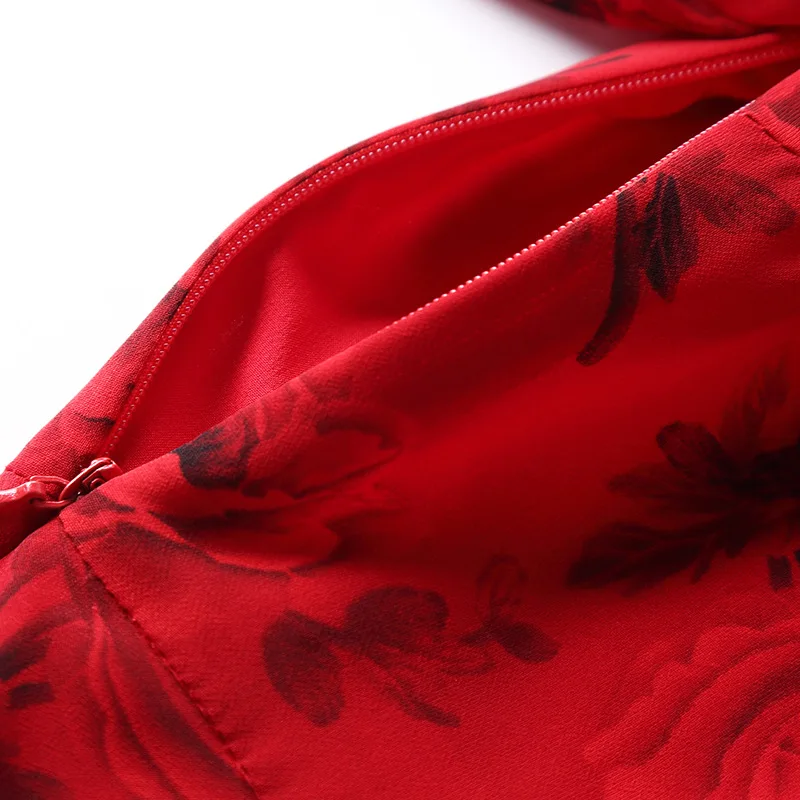 Летнее платье 2020 винтажное элегантное хлопковое для женщин Цветочное красное