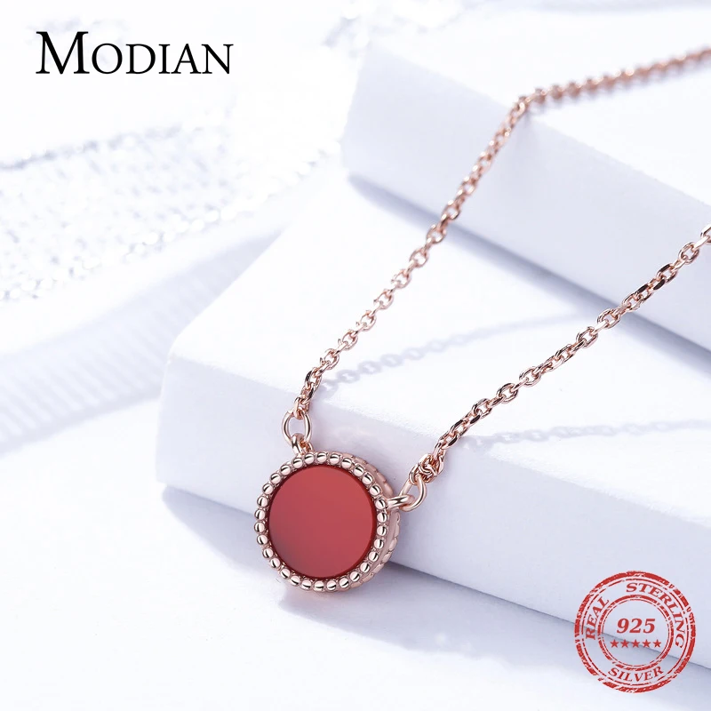 MODIAN 925 серебро розовое золото 3 Цвета агат круглый кулон ожерелье для женщин многоножные Дизайнерские Ювелирные изделия Подарки