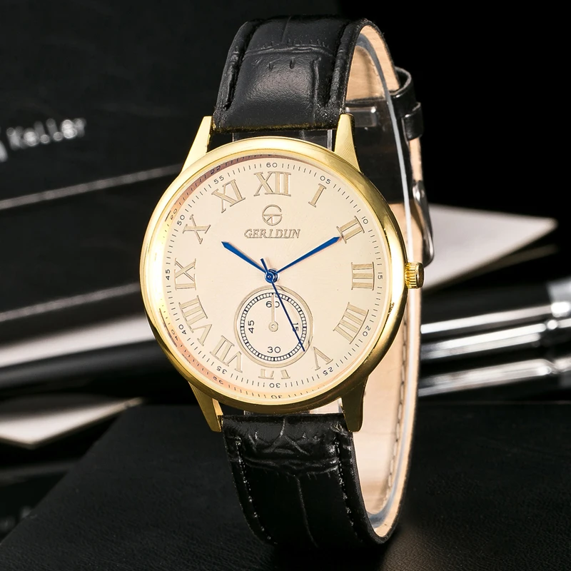 Прямая поставка 2018 Бизнес Мужские римские цифры кожаный ремешок кварцевые