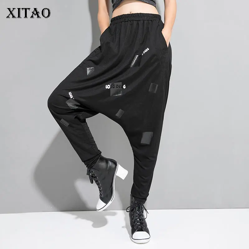 XITAO уличный стиль женские штаны с принтом модные эластичные брюки завышенной
