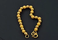 fashion pure 24k yellow gold smooth sandstone beads womens bracelet