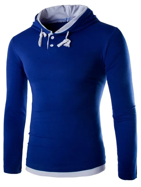 Лето Мужчины Футболки 2016 Новая Мода Топы Тис Капюшоном с длинным Рукавом