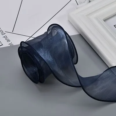 Тёмно-синий Kewgarden " 5-7 см волнистые края органзы ленты вручную изготовленная лента DIY волос Лук Аксессуары свадебная атласная лента 5 метров - Цвет: Тёмно-синий