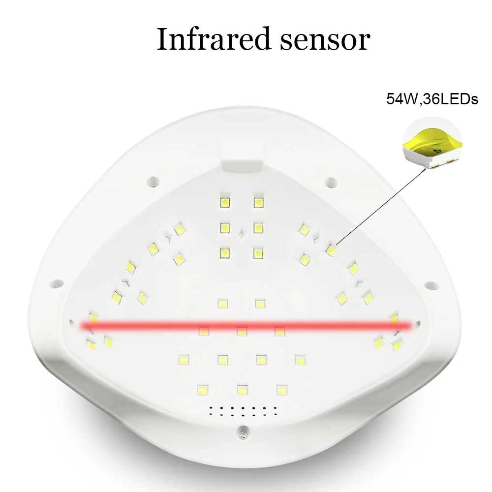 Лампа для ногтей 54 Вт Cure All Gel Sun UV LED, профессиональный салонный сушилка для лака с таймером 10с, 30с, 60с и сенсорным экраном.